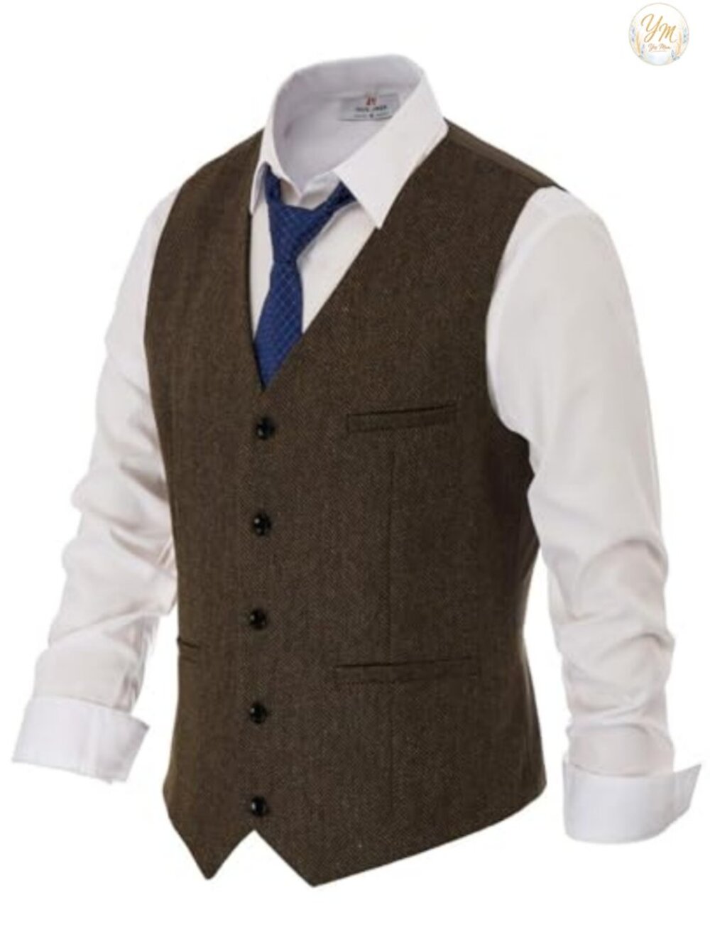Mens Tweed Suit Vest Vintage Herringbone Wool Blend Waistcoat